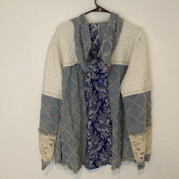 NEW POL Oversized Multi Star Denim Lave Quilted Zip Up Hoodie Medium - Picture 8 of 8